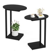 Mesa lateral Hosfais Pequena Mesa de café em forma de C preta, pacote com 2 Mesa lateral Hosfais Pequena Mesa de café em forma de C preta, pacote com 2