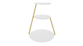 Mesa Lateral Industrial 3 Andares Base Dourado e Tampo Branco De Canto Redonda