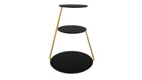 Mesa Lateral Industrial 3 Andares Base Dourado e Tampo Preto De Canto Redonda