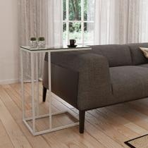 Mesa Lateral Industrial Elena de Vidro Base Ferro Off White