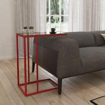 Mesa Lateral Industrial Elena de Vidro Base Ferro Vermelho