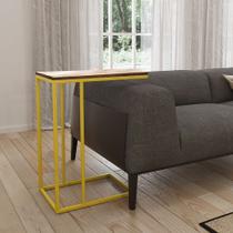 Mesa Lateral Industrial Elena Tampo Amendoa Base Ferro Amarelo