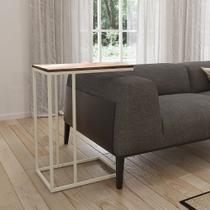 Mesa Lateral Industrial Elena Tampo Amendoa Base Ferro Off White