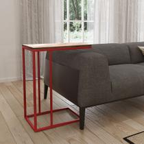 Mesa Lateral Industrial Elena Tampo Amendoa Base Ferro Vermelho Mesa Lateral Industrial Elena Tampo Amendoa Base Ferro Vermelho
