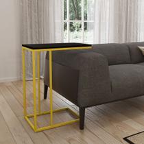 Mesa Lateral Industrial Elena Tampo Preto Base Ferro Amarelo