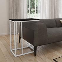 Mesa Lateral Industrial Elena Tampo Preto Base Ferro Off White Mesa Lateral Industrial Elena Tampo Preto Base Ferro Off White