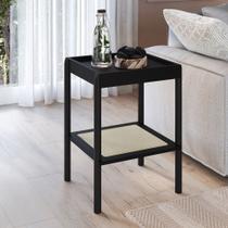 Mesa Lateral Íris Quadrada c/ Prateleira 43cm Palhinha Pé Madeira Oslo Artesano