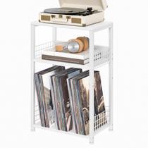 Mesa lateral LELELINKY branca com armazenamento para pequenos espaços