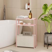 Mesa lateral Leomonio Narrow com cesta de tecido Jelly Pink + Cream
