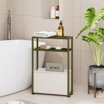 Mesa lateral Leomonio Narrow com cesto de tecido verde floresta