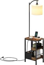 Mesa Lateral, Mesa Auxiliar com Luminária de Chão e Tomada USBC, Abajur de Pé Multifuncional com Prateleiras para Sala e Quarto Mesa Lateral, Mesa Auxiliar com Luminária de Chão e Tomada USBC, Abajur de Pé Multifuncional com Prateleiras para Sala e Quarto