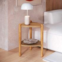 Mesa Lateral Orgânica 44,6cm com Prateleira e Pés em Madeira