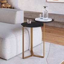 Mesa Lateral Orgânica Dois Tampos Chanfrada 44cm Pé Metal Móvel na Caixa