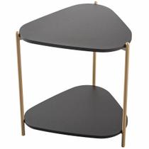 Mesa Lateral Para Sala De Estar Pés Metálicos Adek A03 Nero Dourado - Lyam Decor