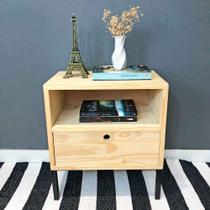 Mesa Lateral Prateleira e Gaveta com pé Style de Ferro e Madeira Industrial Natural e Preto