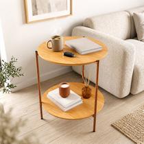 Mesa Lateral Redonda 2 Tampos 42x58 Nature MDF Base Ferro Bronze Apoio Sala Quarto Escritorio Mesa Lateral Redonda 2 Tampos 42x58 Nature MDF Base Ferro Bronze Apoio Sala Quarto Escritorio