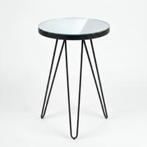 Mesa Lateral Redonda com Espelho Estilo Industrial em Aço e MDF Mesa de Canto para Sala ou Quarto Mesa Lateral Redonda com Espelho Estilo Industrial em Aço e MDF Mesa de Canto para Sala ou Quarto