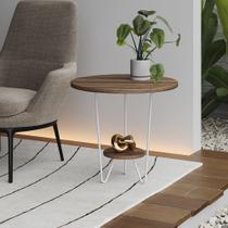 Mesa Lateral Redonda Industrial Italy Ferro Branco e Tampo Amêndoa Mesa Lateral Redonda Industrial Italy Ferro Branco e Tampo Amêndoa