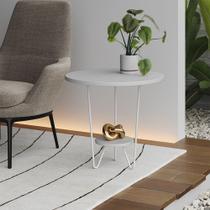 Mesa Lateral Redonda Industrial Italy Ferro Branco e Tampo Branco Mesa Lateral Redonda Industrial Italy Ferro Branco e Tampo Branco