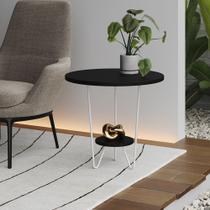 Mesa Lateral Redonda Industrial Italy Ferro Branco e Tampo Preto Mesa Lateral Redonda Industrial Italy Ferro Branco e Tampo Preto