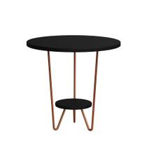 Mesa Lateral Redonda Industrial Italy Ferro Cobre e Tampo Preto Mesa Lateral Redonda Industrial Italy Ferro Cobre e Tampo Preto