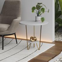 Mesa Lateral Redonda Industrial Italy Ferro Dourado e Tampo Branco