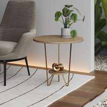 Mesa Lateral Redonda Industrial Italy Ferro Dourado e Tampo Freijó Mesa Lateral Redonda Industrial Italy Ferro Dourado e Tampo Freijó