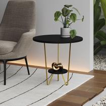 Mesa Lateral Redonda Industrial Italy Ferro Dourado e Tampo Preto Mesa Lateral Redonda Industrial Italy Ferro Dourado e Tampo Preto