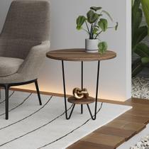 Mesa Lateral Redonda Industrial Italy Ferro Preto e Tampo Amêndoa Mesa Lateral Redonda Industrial Italy Ferro Preto e Tampo Amêndoa