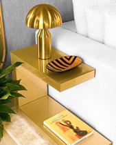 Mesa Lateral Retangular Dourada Espelhada Luxo - Inova Decor
