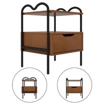 Mesa Lateral Retrô Preto 1 Gaveta Linha Oasis Cabeceira