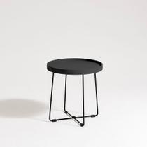 Mesa Lateral Roncalli Coordenada Baixa Redonda Bandeja Aço Carbono Lamina Madeira Elegante