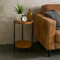 Mesa Lateral Sofá Redonda Marrom Com Ferro Preto Mesinha De Cabeceira Moderna Mesa Lateral Sofá Redonda Marrom Com Ferro Preto Mesinha De Cabeceira Moderna