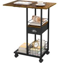 Mesa lateral Sonyabecca em forma de C com gaveta e rodas