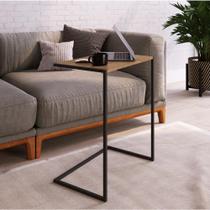 Mesa lateral steel quadra em aço carbono preto fosco tampo preto ou cor madeira vermont 58 cm- artesano