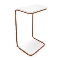 Mesa Lateral Tampo Branco Multiuso Para Sofá Base Metálica J01 - D'rossi Bronze Mesa Lateral Tampo Branco Multiuso Para Sofá Base Metálica J01 - D'rossi Bronze