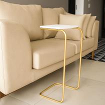 Mesa Lateral Tampo Branco Multiuso para Sofá Base Metálica J01 - D'Rossi