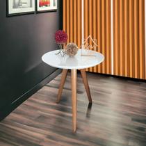 Mesa Lateral Tampo com Vidro 60x50cm Pés Palito Branco Mesa Lateral Tampo com Vidro 60x50cm Pés Palito Branco