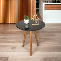 Mesa Lateral Tampo com Vidro 60x50cm Pés Palito Marrom Mesa Lateral Tampo com Vidro 60x50cm Pés Palito Marrom