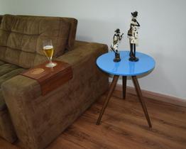 Mesa Lateral Tampo Laqueado Para Sala Tampo 40 cm Tripé Pés Palito - Azul