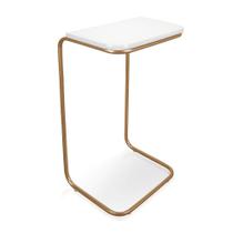 Mesa Lateral Tampo Multiuso P/ Sofá Base Dourado Branco