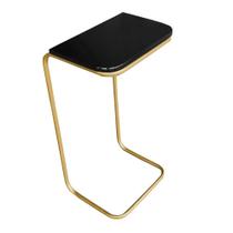 Mesa Lateral Tampo Preto P/ Sofá Base Metálica dourado