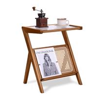 Mesa lateral Tiita Rattan com mesa de café de vidro de armazenamento 50x40x56cm