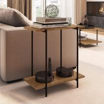 Mesa lateral tube madeira vermont em aço preto fosco 60cm - artesano