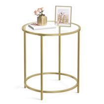 Mesa lateral VASAGLE de vidro redondo com moldura de metal cor dourada