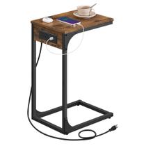 Mesa lateral VASAGLE em forma de C com estação de carregamento rústica marrom Mesa lateral VASAGLE em forma de C com estação de carregamento rústica marrom