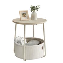 Mesa lateral VASAGLE pequena redonda com cesta de tecido creme Mesa lateral VASAGLE pequena redonda com cesta de tecido creme