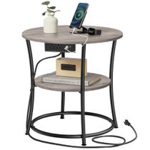 Mesa lateral VASAGLE redonda de 2 camadas com tomadas elétricas Heather Greige
