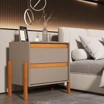Mesa Lateral Verona para Cama com Duas Gavetas Pés em Madeira Design Moderno Quarto - Cinza/nature Mesa Lateral Verona para Cama com Duas Gavetas Pés em Madeira Design Moderno Quarto - Cinza/nature