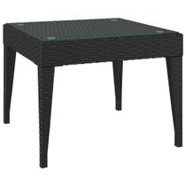 Mesa lateral vidaXL Black PE Rattan Square com vidro temperado